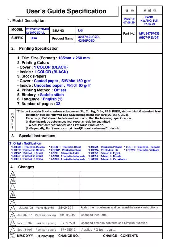 Mode d'emploi LG 32LC7D-UK