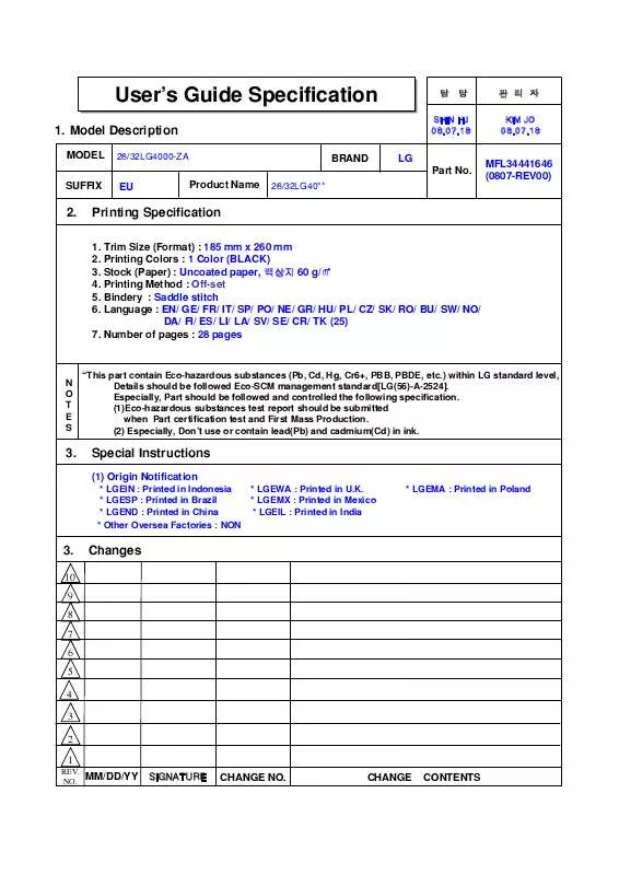 Mode d'emploi LG 32LG40.AET