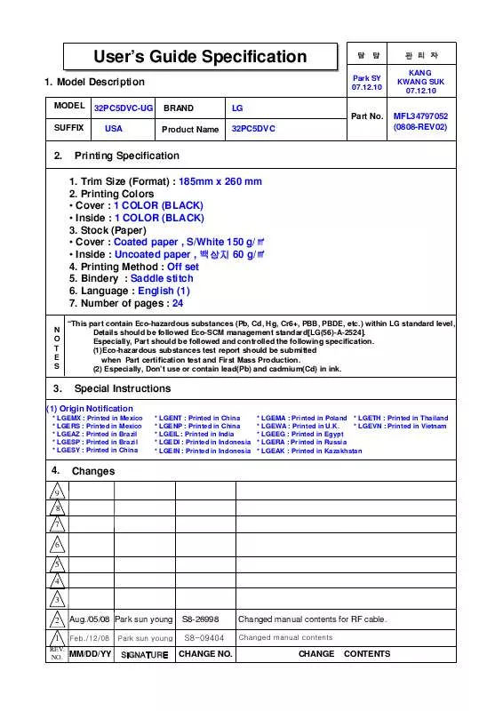 Mode d'emploi LG 32PC5DVC-UG