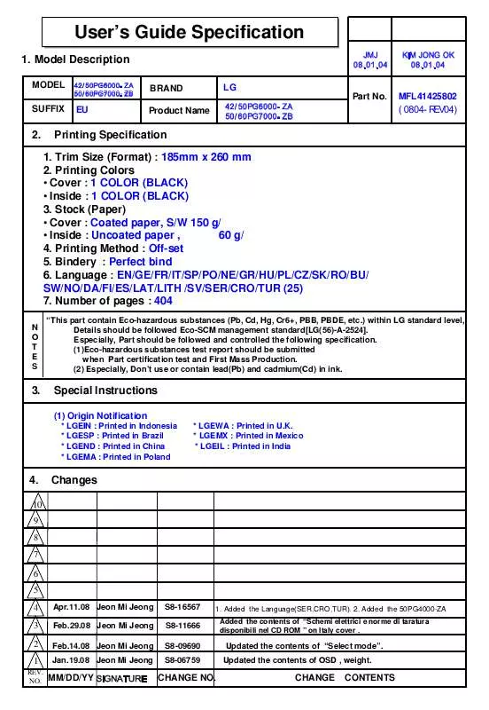 Mode d'emploi LG 32PG6000