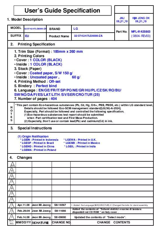 Mode d'emploi LG 42LG6100