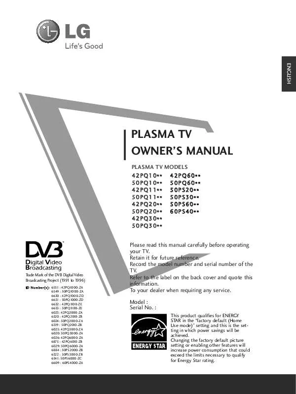 Mode d'emploi LG 42PQ6010