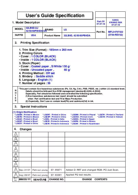 Mode d'emploi LG 50PB4DA-UA