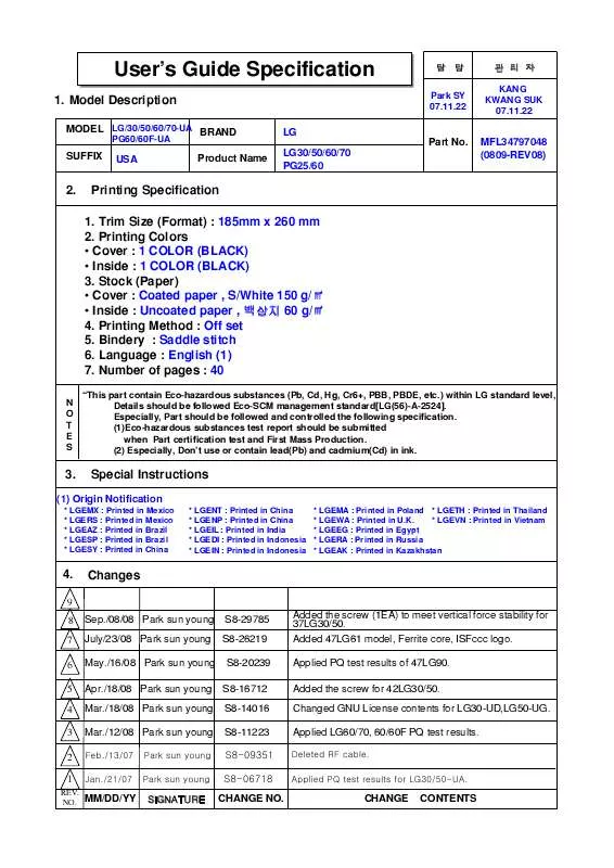 Mode d'emploi LG 50PG25