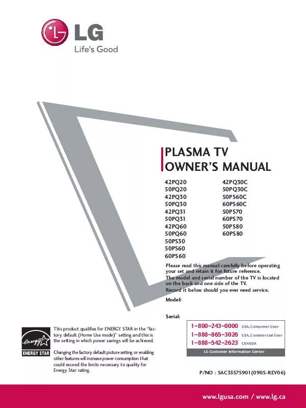 Mode d'emploi LG 50PS60C