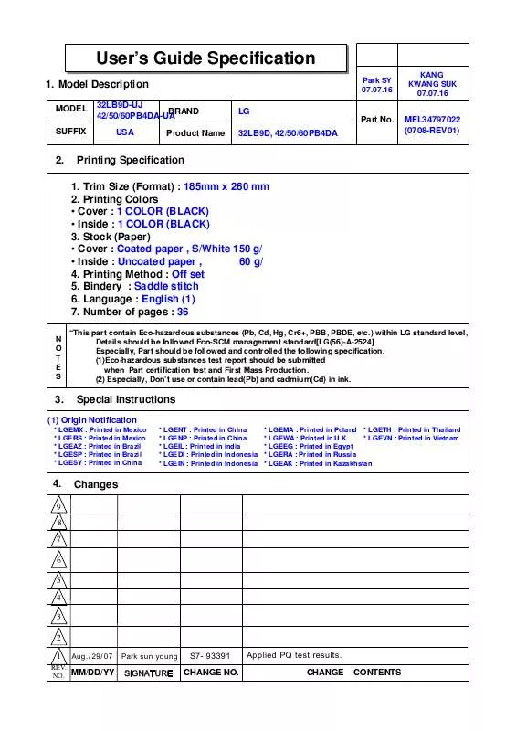 Mode d'emploi LG 60PB4DA-UA