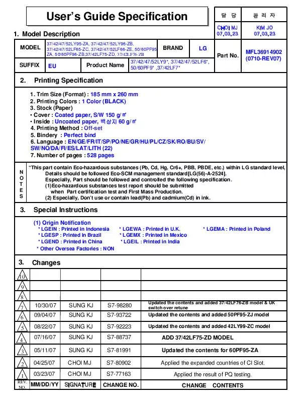 Mode d'emploi LG 60PF95-ZA