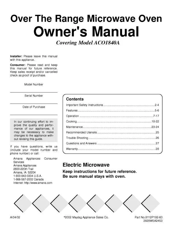 Mode d'emploi LG ACO1840AC