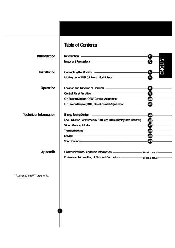 Mode d'emploi LG FLATRON 795FT PLUS(FB795CP)