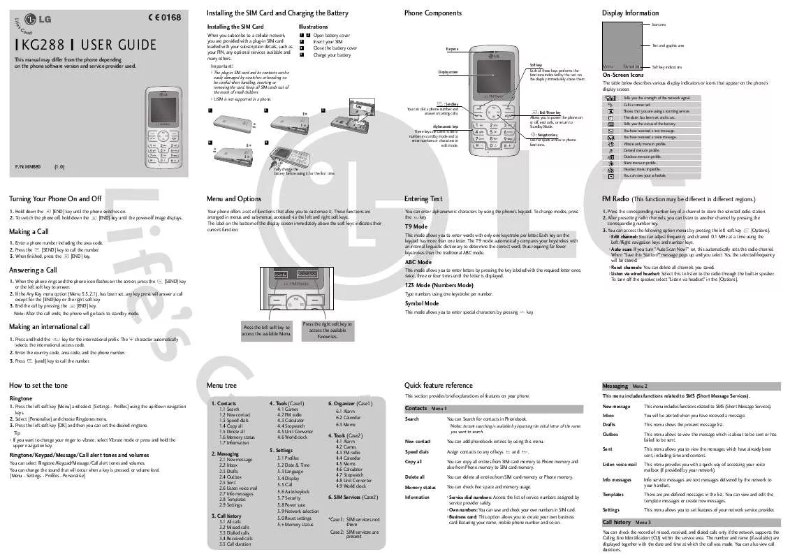 Mode d'emploi LG KG288