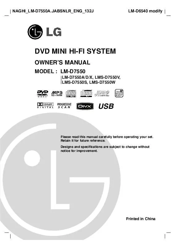 Mode d'emploi LG LM-D7550A