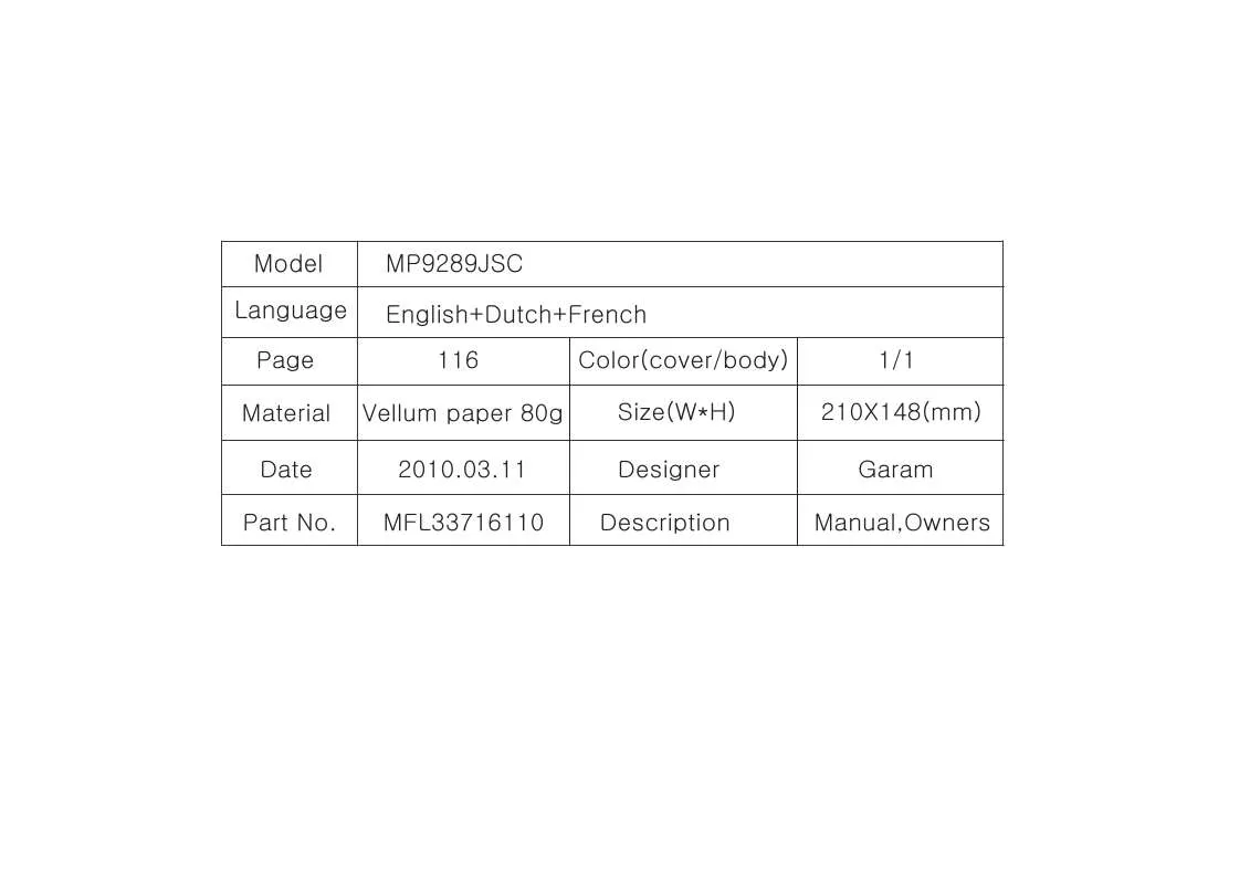 Mode d'emploi LG MP9280JSS