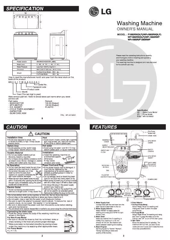 Mode d'emploi LG P1360RWP