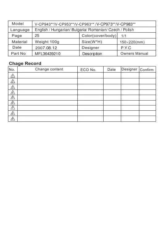 Mode d'emploi LG V-CP963STS