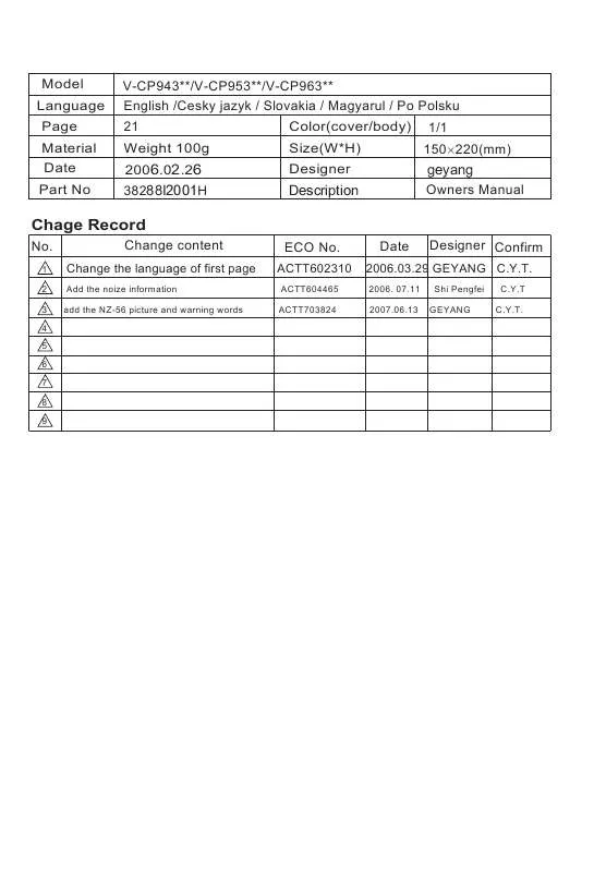 Mode d'emploi LG V-CP983STQB