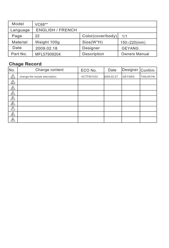 Mode d'emploi LG VC-5402 CL