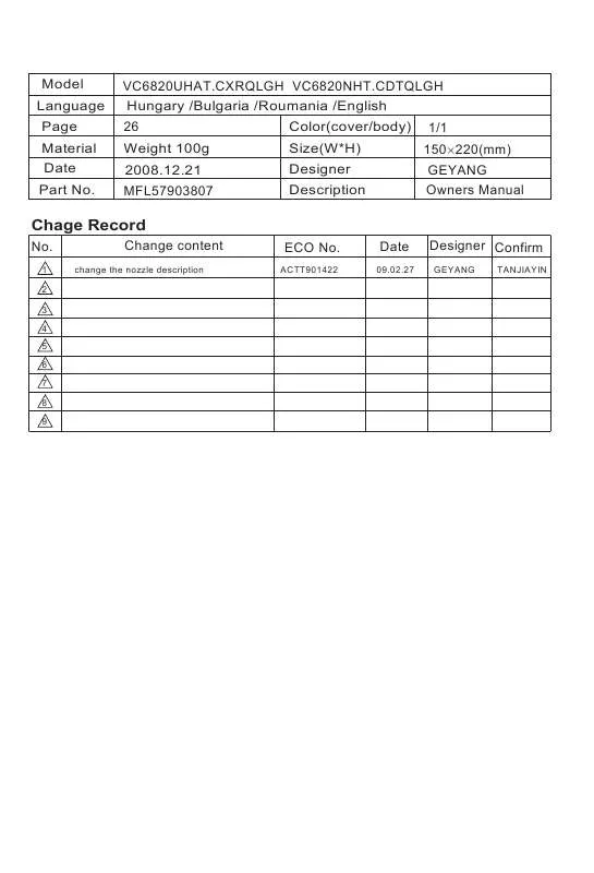 Mode d'emploi LG VC6820UHAT