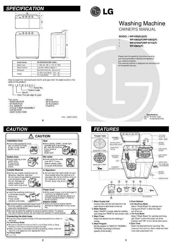 Mode d'emploi LG WP-830Q