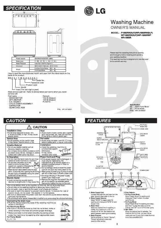 Mode d'emploi LG WP1660RWP