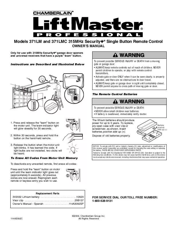 Mode d'emploi LIFT-MASTER 371LM