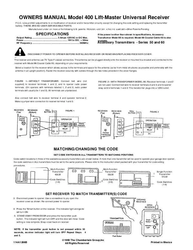 Mode d'emploi LIFT-MASTER 400LM