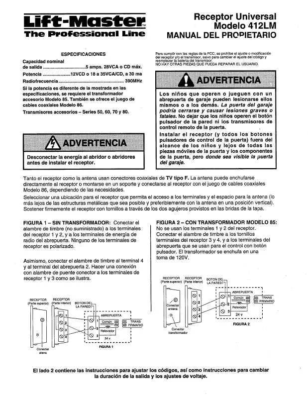 Mode d'emploi LIFT-MASTER 412LM