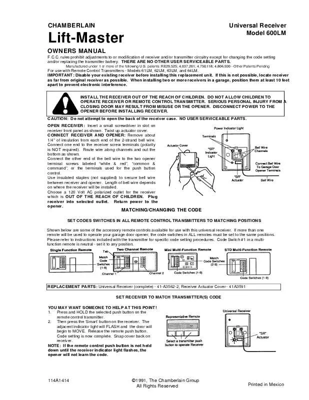 Mode d'emploi LIFT-MASTER 600LM