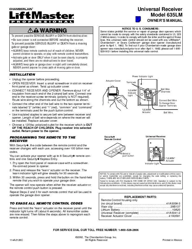 Mode d'emploi LIFT-MASTER 635LM