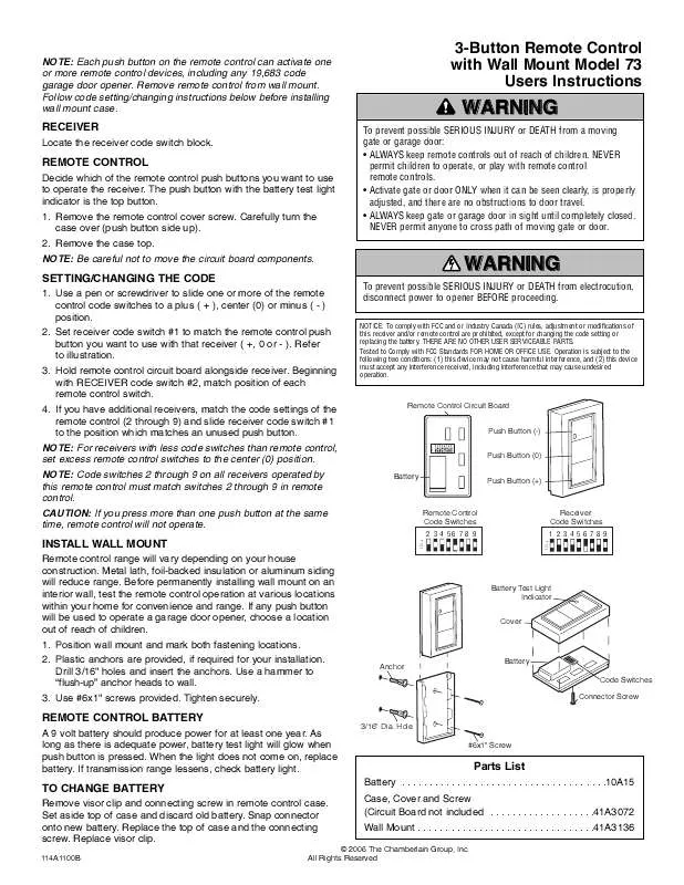 Mode d'emploi LIFT-MASTER 73