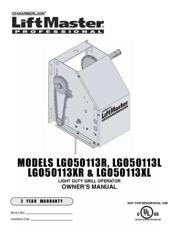 Mode d'emploi LIFT-MASTER LGO50113L