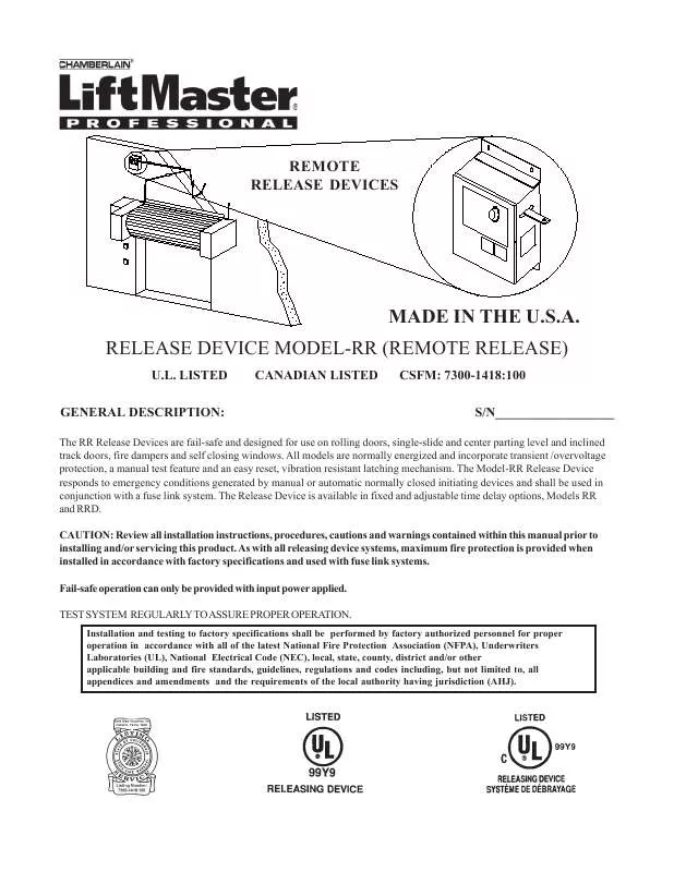 Mode d'emploi LIFT-MASTER LM90-RR