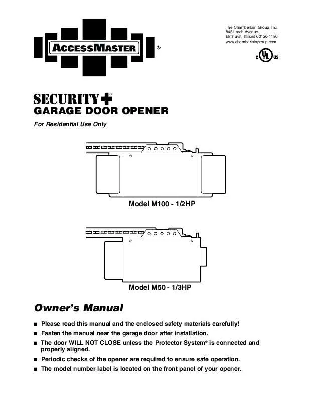 Mode d'emploi LIFT-MASTER M100