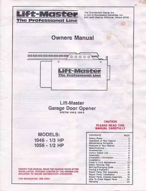 Mode d'emploi LIFTMASTER 1046