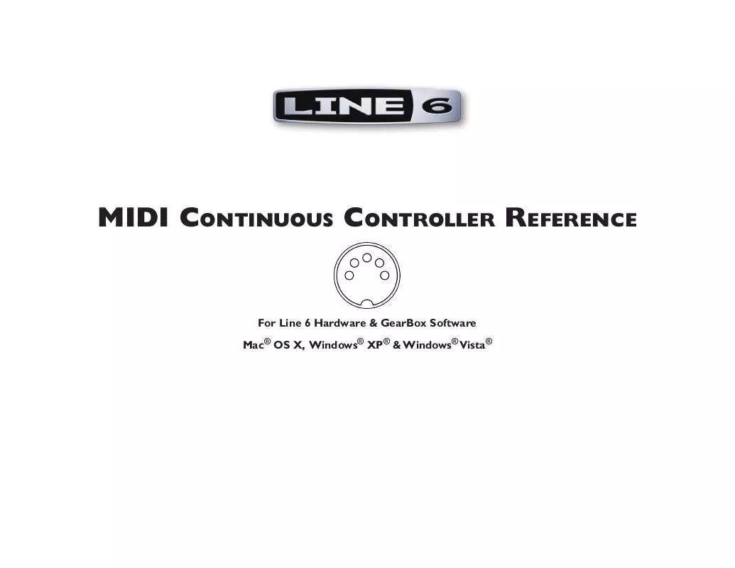 Mode d'emploi LINE 6 MIDI CONTINUOUS CONTROLLER REFERENCE