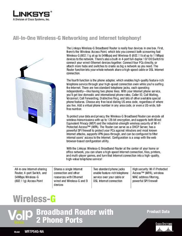 Mode d'emploi LINKSYS WRTP54G-NA