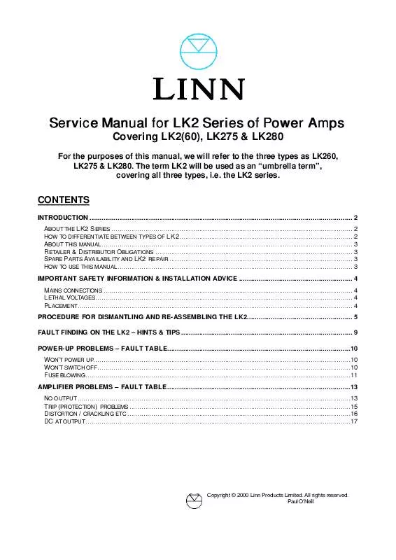 Mode d'emploi LINN LK275