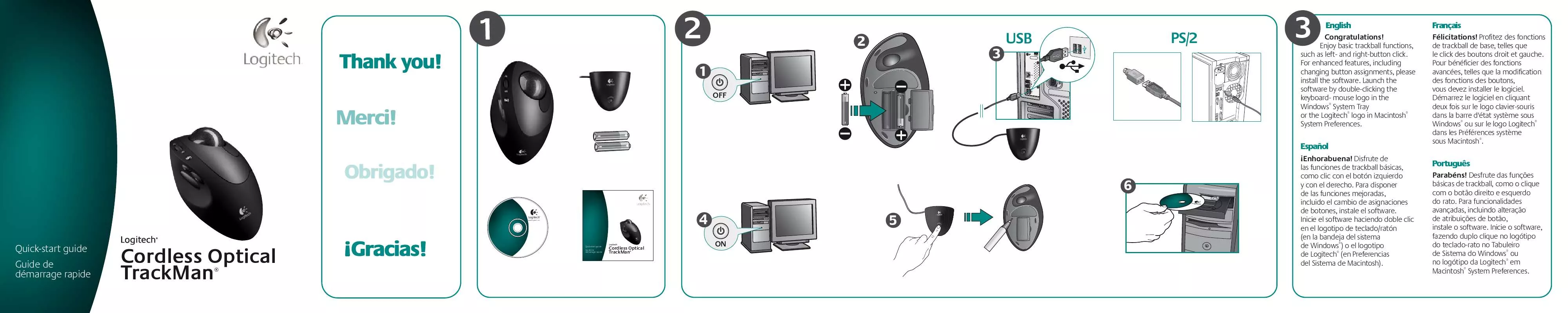 Mode d'emploi LOGITECH CORDLES OPTICAL TRACKMAN