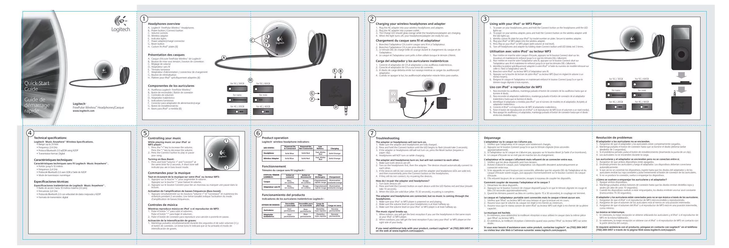 Mode d'emploi LOGITECH FREEPULSE WIRELESS HEADPHONES