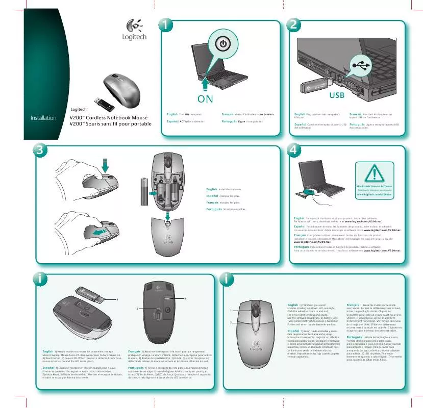 Mode d'emploi LOGITECH V200 CORDLESS NOTEBOOK MOUSE