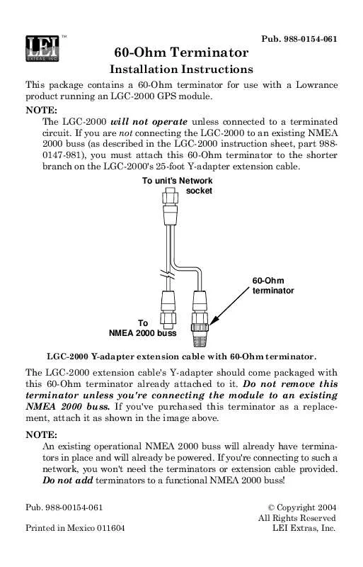 Mode d'emploi LOWRANCE NMEA 2000 60-OHM TERMINATOR