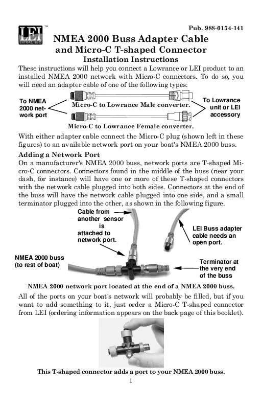 Mode d'emploi LOWRANCE NMEA 2000 BUSS ADAPTER CABLE