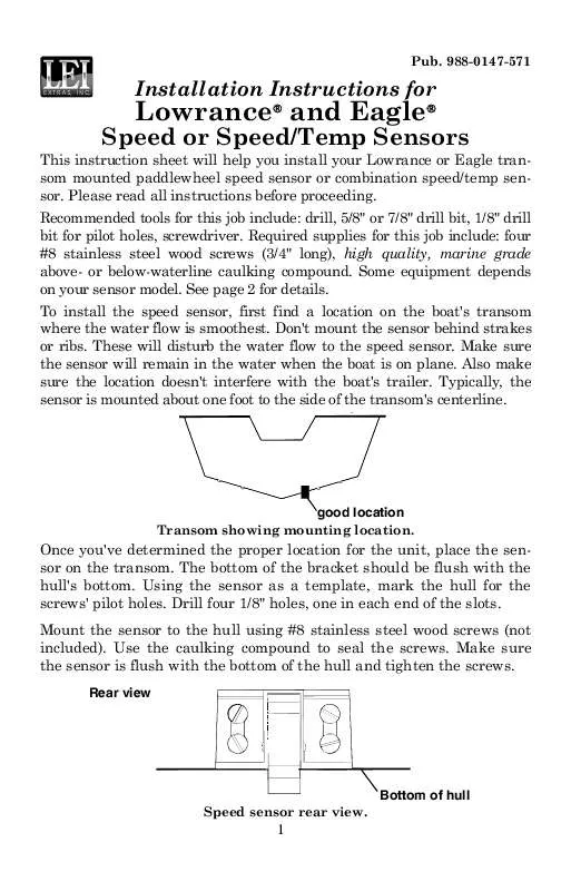 Mode d'emploi LOWRANCE SPEED SENSORS-ALL-