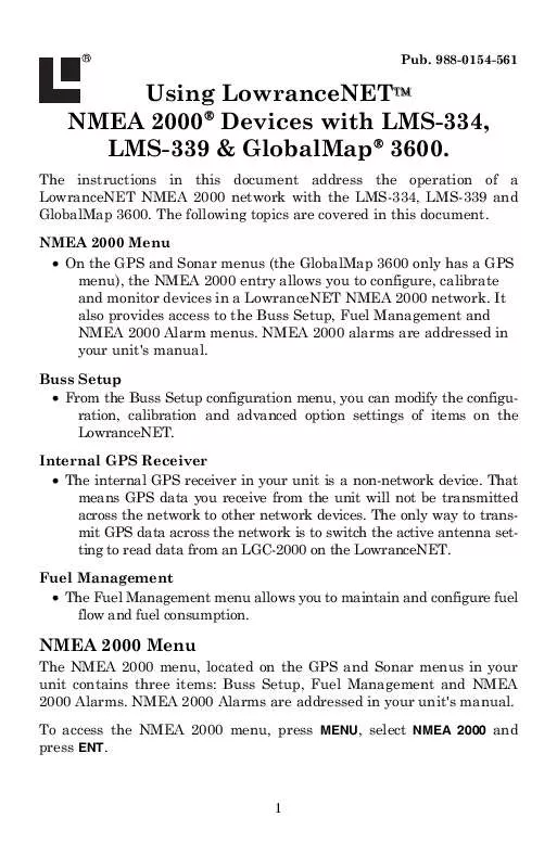 Mode d'emploi LOWRANCE USING LOWRANCENET-DEVICES WITH LMS-334-LMS-339-GLOBALMAP 3600