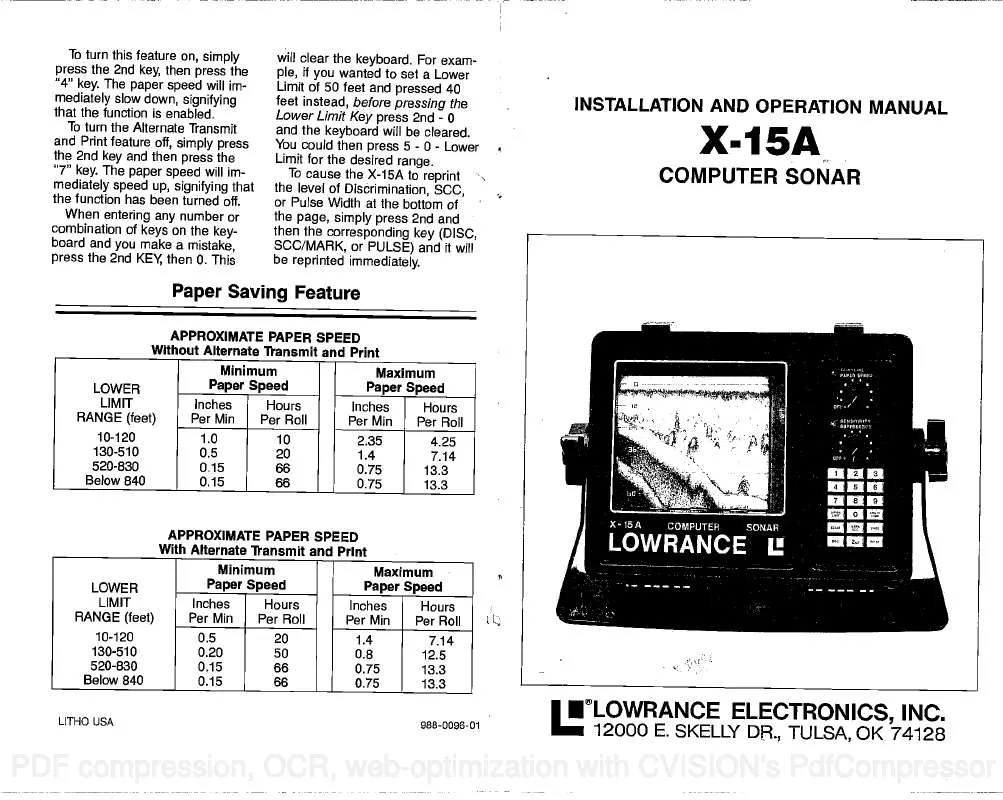 Mode d'emploi LOWRANCE X-15A PAPER GRAPH