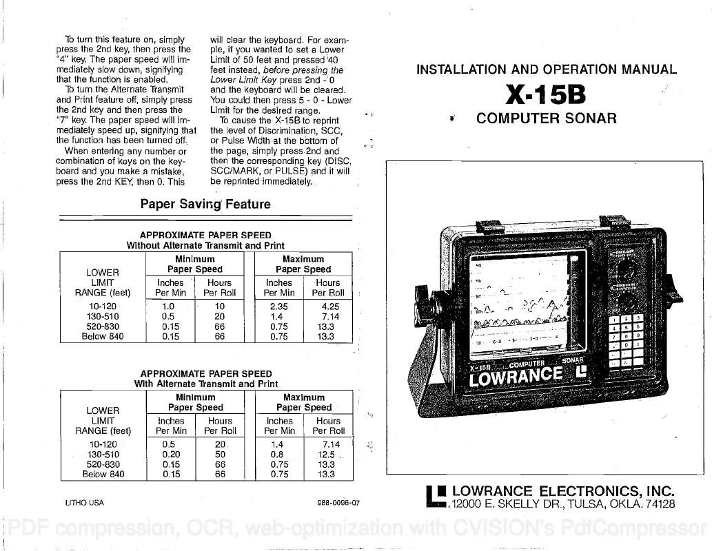 Mode d'emploi LOWRANCE X-15B