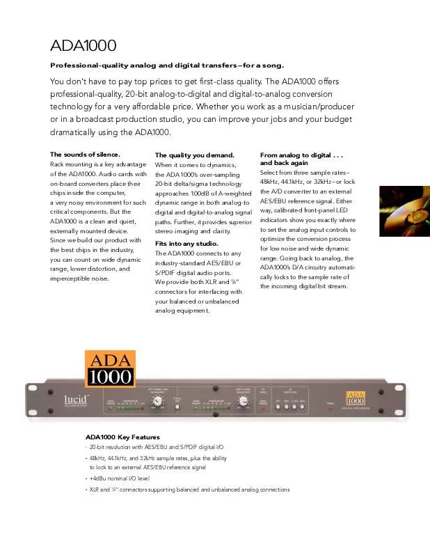 Mode d'emploi LUCID AUDIO ADA1000