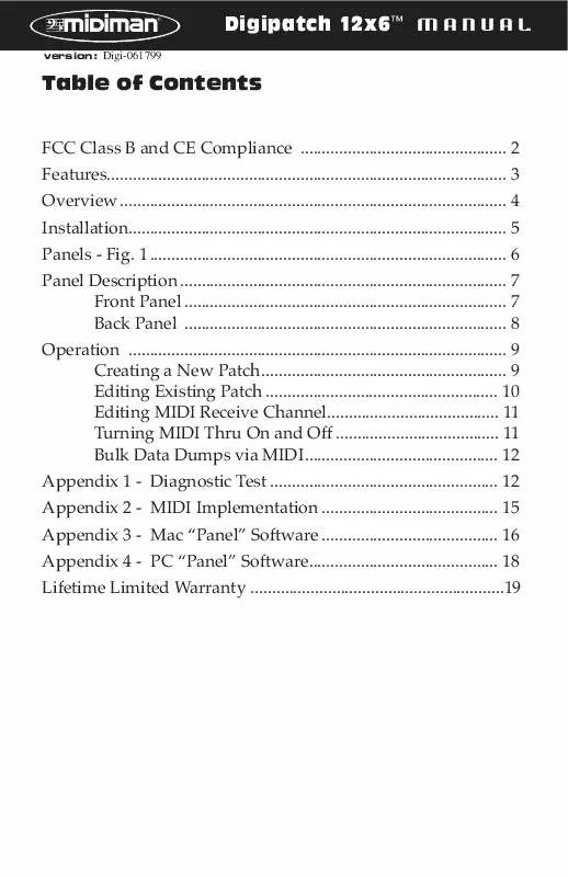 Mode d'emploi M-AUDIO DIGIPATCH 12X6