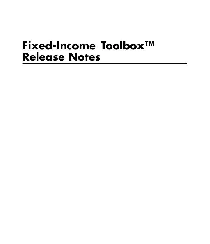 Mode d'emploi MATLAB FIXED-INCOME TOOLBOX