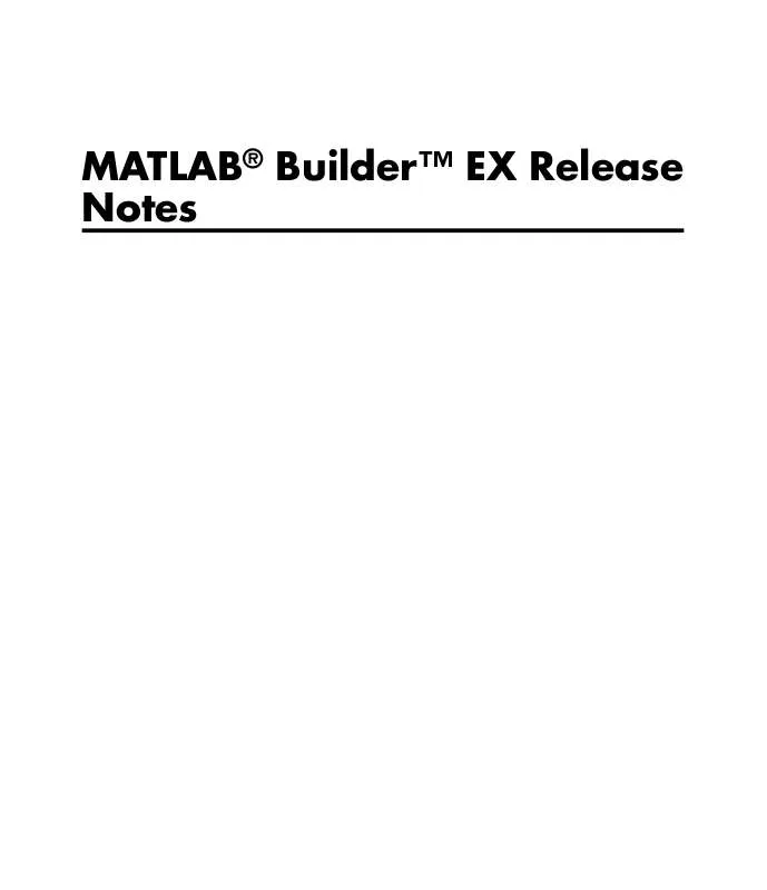 Mode d'emploi MATLAB MATLAB BUILDER EX