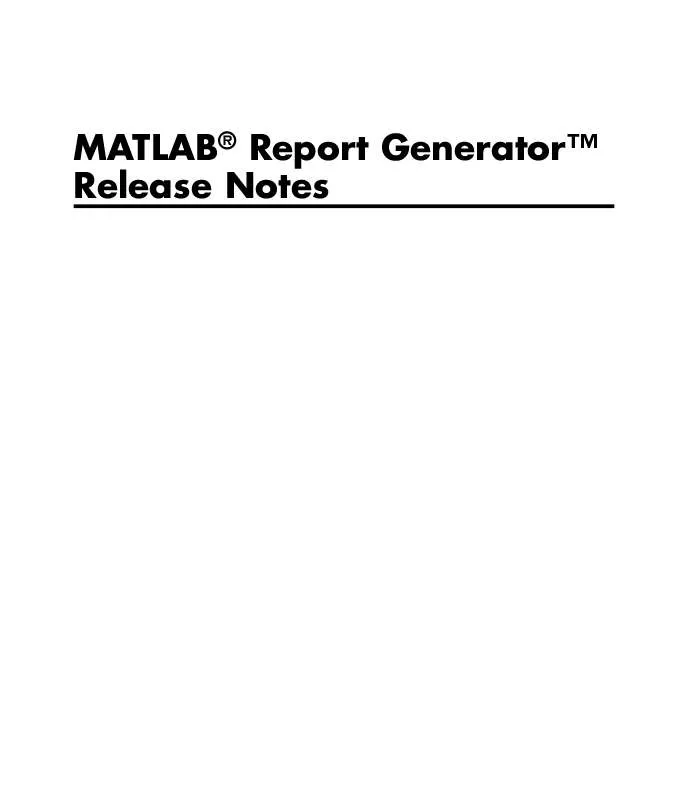 Mode d'emploi MATLAB MATLAB REPORT GENERATOR